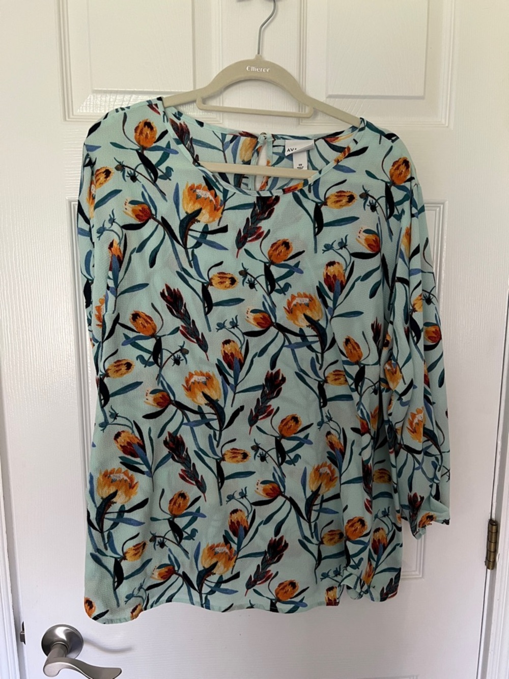 Avenue Light Blue Floral Long Sleeve Crewneck Top